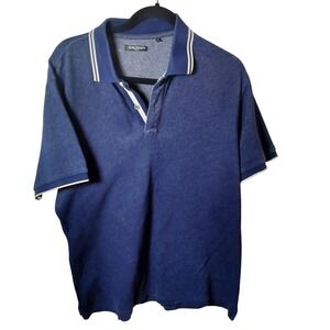Balmain Paris Mens Blue Textured Short Sleeve Polo Shirt XL Tipped Collar